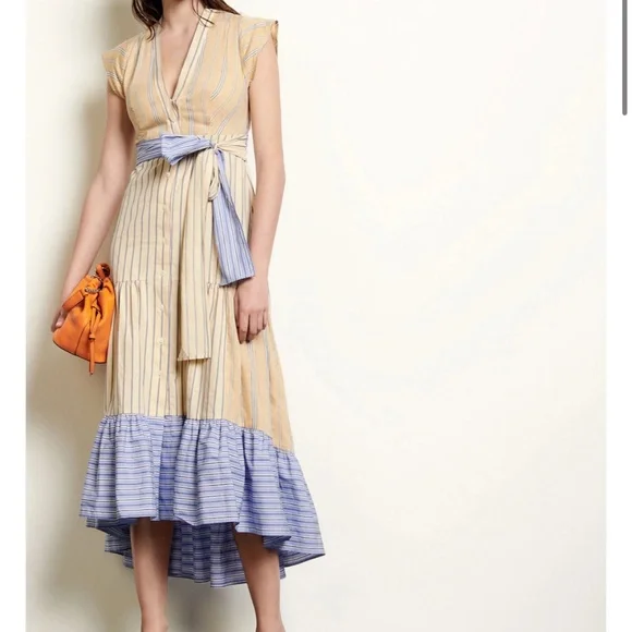 Sandro Long Sleeveless Asymmetric dress w stripes. EU-34 (US-S or size 2) - Picture 3 of 16